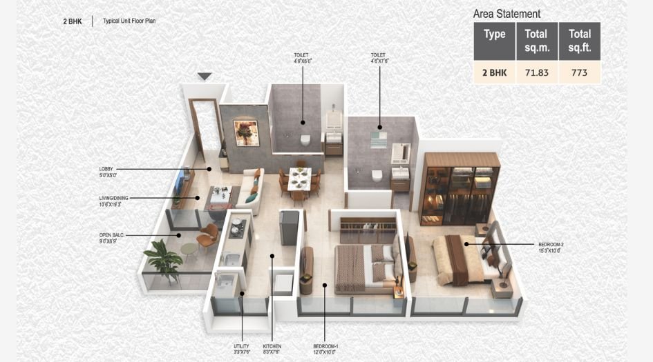 Niyoshi-Park-FLoor-Plan-2 BHK-773 Sqft